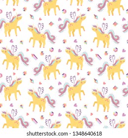 Seamless pattern with fairy unicorns. Vector illustration for your design