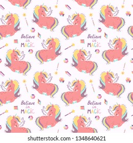 Seamless pattern with fairy unicorns. Vector illustration for your design