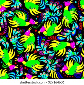 Seamless pattern with fairyland birds, vector image.