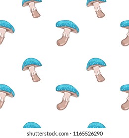 Seamless pattern of fairy-mushroom. Vector illustration isolated on white background.