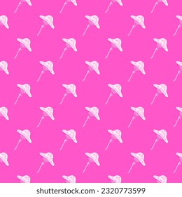 Seamless pattern with fairytail mushrooms. Magical fly agaric wallpaper. For fabric design, textile print, wrapping paper, cover. Vector illustration