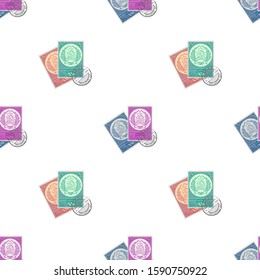 Seamless pattern. Fake vintage set of USSR postage stamps