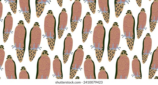 seamless pattern with falcons in vector. wild animal in flat style. Template for design, print, background, packaging, book, wrapping paper, fabric.