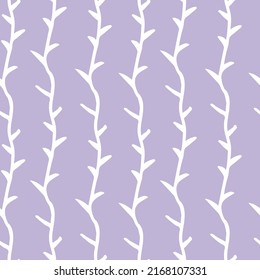 Seamless pattern with fall botanicals in a white line on a trendy lilac background.Repeating,floral print in color 2022 in a minimalist style.Designs for textiles,wrapping paper,fabric,packaging.