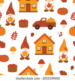 Seamless pattern fall Gnomes harvest vector illustration