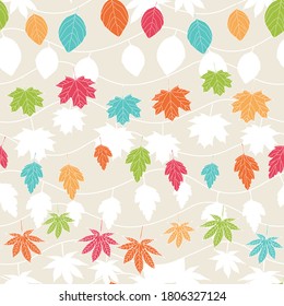 Seamless pattern with fall leaf, abstract cute leaf texture hanging on the wire design