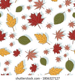 Seamless pattern with fall leaf, abstract leaf texture shadow leaf background design