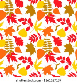 Seamless pattern with fall leaves. Vector seasonal texture for backgrounds, wrapping paper, cards, posters, home decorations etc 