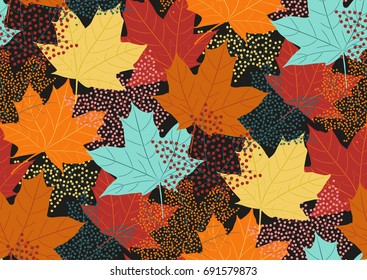 Seamless pattern with fall maple leaves. Vector illustration