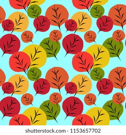 Seamless pattern of fall season fashion background with autumnal trendy colorful leaves. Vector illustration for book cover and fashion textile print.