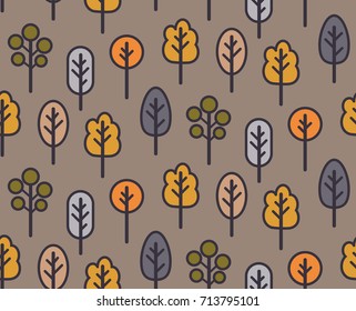 Seamless pattern with fall trees in vintage style. Nature background, vector illustration