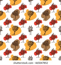 Seamless pattern. Fallcolors trees. Hand drawn trees set. Autumn colors.