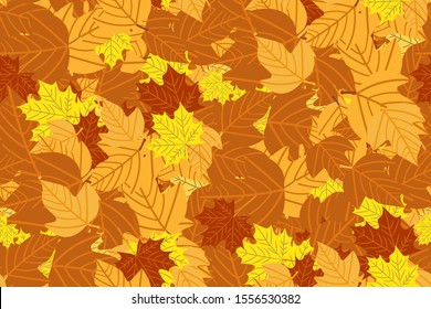 Seamless pattern. Fallen autumn foliage background. Colorful vector illustration, seasonal texture with leaves of trees. Design of websites, postcards, signs, web pages, banners.Vector illustration.