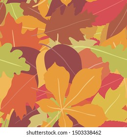 Seamless pattern with fallen autumn leaves. Vector illustration background