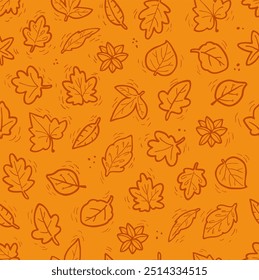 Seamless pattern of fallen leaves. Multi-directional, autumn colors, brown, orange, yellow. Worm fall, autumn design.