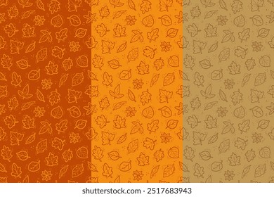 Seamless pattern of fallen leaves. Multi-directional, autumn colors, brown, orange, yellow. Worm fall, autumn design. 3 colours design.