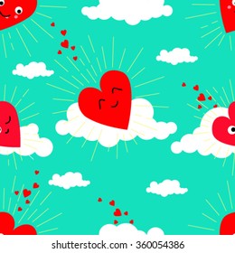 Seamless pattern with fallen in love hearts in the sky. Vector/baby shower/background/greeting card/seamless pattern/ Valentine's day