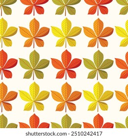 Seamless pattern of falling Autumn chestnut leaves on isolated background. Hand drawn design for Autumn harvest holiday, Thanksgiving, Halloween, seasonal, textile, scrapbooking, paper crafts.