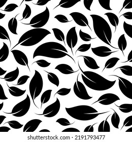 Seamless pattern with falling autumn leaves. Black and white fall leaf background