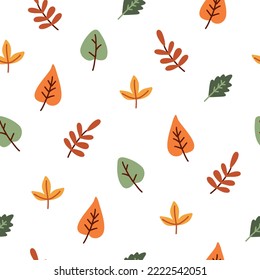 seamless pattern with falling autumn leaves on a white background. Vector illustration for your design
