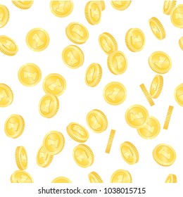 Seamless pattern. Falling coins, falling money, golden rain.