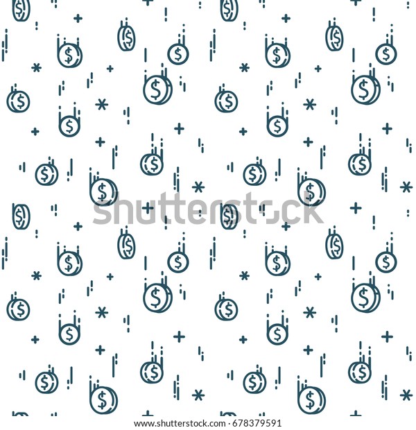 落ちるコインの継ぎ目のない模様 お金の雨の背景 ベクター平面線のデザイン のベクター画像素材 ロイヤリティフリー