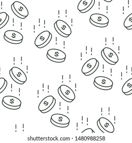 Seamless pattern with falling coins on white background