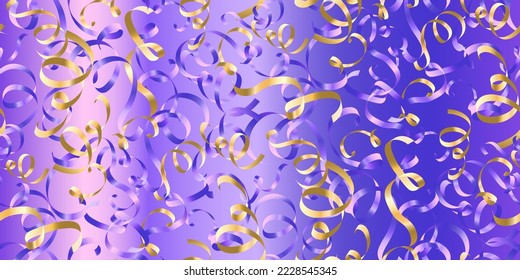 Seamless pattern of falling colored tinsel ribbon. Design for Birthday Celebration, New Year, Christmas decorations, wedding theme, greeting card, banner, gift packaging. Grand opening. Vector