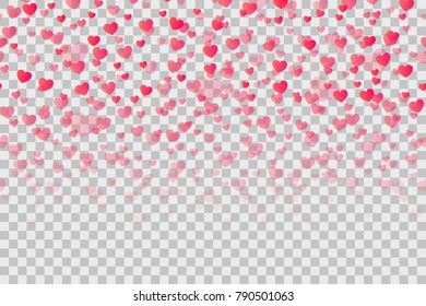 Seamless pattern with falling confetti hearts for Valentines day. Background with hearts. Valentines day or wedding invitation greeting card design. Vector illustration, eps 10