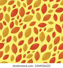 
Seamless pattern of falling dry leaves on a pastel yellow background