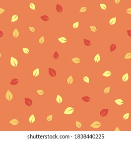 Seamless pattern with falling leaves. Autumn foliage endless background. Wallpaper in red and orange shades. Vector illustration