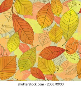 Seamless pattern with falling leaves. Autumn vector background.