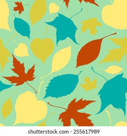 Seamless pattern with falling leaves. Autumn background