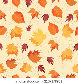 Seamless pattern with falling leaves. Beige background. Print for wallpaper and fabrics. Modern style. Stock Vector Illustration. Plants.
