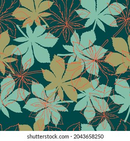 Seamless pattern with falling leaves of chestnut. Design for fabric, wallpaper, print on different product.