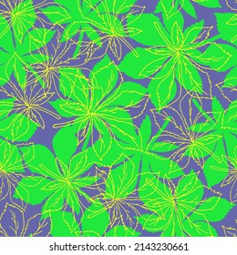 Seamless pattern with  falling leaves of chestnut on background in trendy  color 2022 "Very Peri". For textile, gift paper, wallpaper, poster.