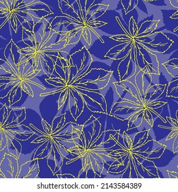 Seamless pattern with  falling leaves of chestnut on background in trendy  color 2022 "Very Peri". For textile, gift paper, wallpaper, poster.
