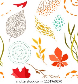 Seamless pattern with falling leaves. Natural illustration of autumn foliage.