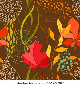 Seamless pattern with falling leaves. Natural illustration of autumn foliage.