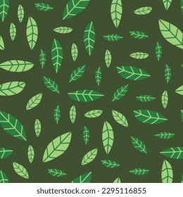 Seamless pattern falling leaves nature in green background wallpaper