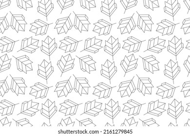 Seamless pattern falling leaves on a white background. Line drawings and silhouettes. Vector illustration