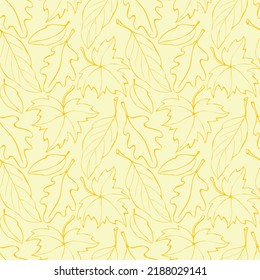 Seamless pattern falling leaves. Vector autumn texture isolated, hand drawn in sketch style, orange outline. Concept of forest, leaf fall, nature