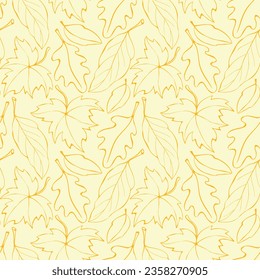 Seamless pattern falling leaves. Vector autumn texture isolated, hand drawn in sketch style, orange outline. Concept of forest, leaf fall, nature.
