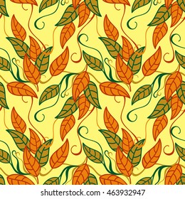 Seamless pattern with falling leaves. Vector clip art.