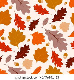 Seamless pattern with falling maple leaves with warm color