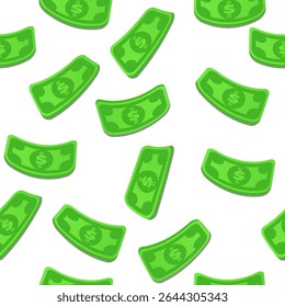 Seamless pattern with falling money or dollar bills for 2D game, banner or textile. Flying dollars set.