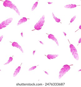 Seamless pattern with falling pink flamingo feathers 