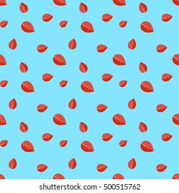 seamless pattern falling  red leaves on a blue background