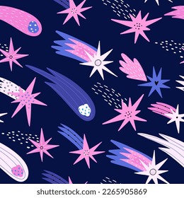 seamless pattern with falling stars. cosmic shooting star vector design for fabric, paper and more.