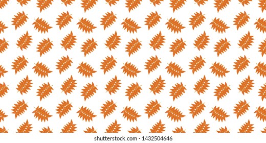 Seamless pattern of falling yellow-orange leaves of rowan on a white background. Vector.